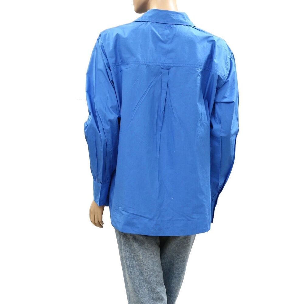 Damson Madder Lux Shirt Top Button-Down Collared Solid Blue Cotton M-10 287401 - Picture 7 of 7